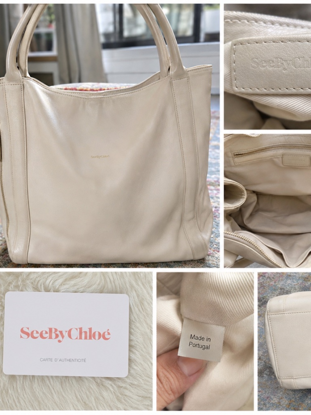 See by Chloé Cream Leather Tote Bag